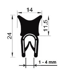 Profil keder priamy PIRELI-U PVC/EPDM 78°Sh/60°Sh GA1.110