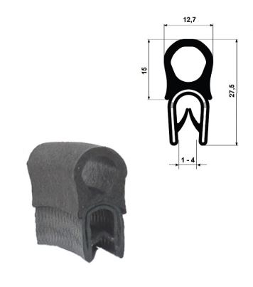 Profil keder priamy PIRELI-U PVC/EPDM 78°Sh/60°Sh GA1.117, 1-4mm