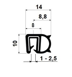 Profil keder bocny PIRELI-U EPDM 60°Sh GA2.533, plech 1-2,5mm