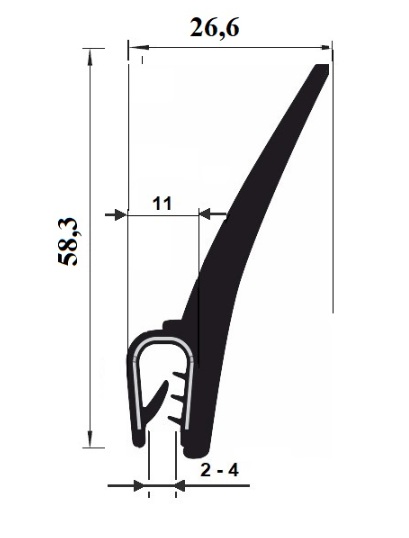 Profil keder  PIRELI-U PVC/EPDM 78°Sh/60°Sh GA1.105/4, plech 2-4